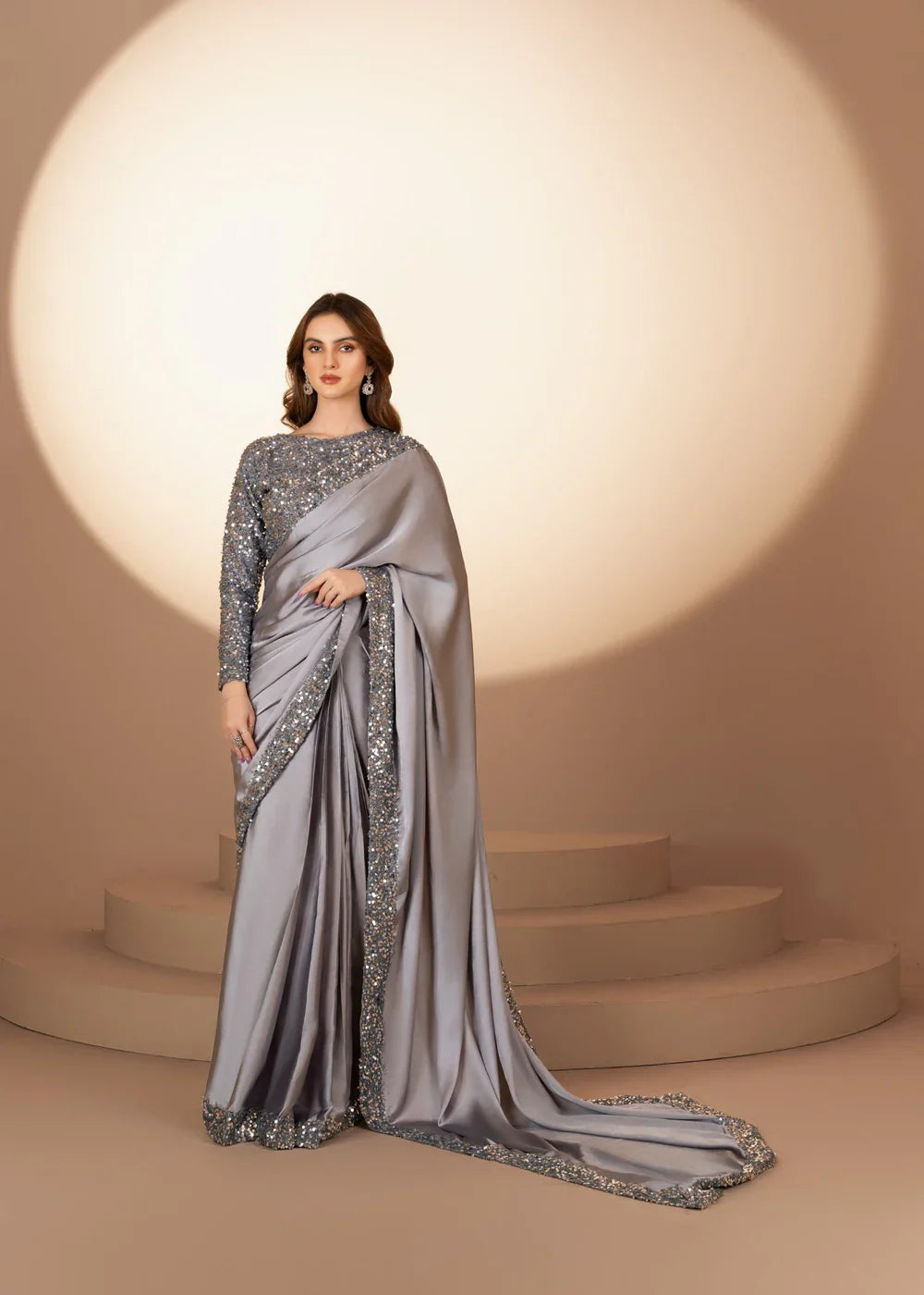 Wafa | Grey Silk Sequins Saree