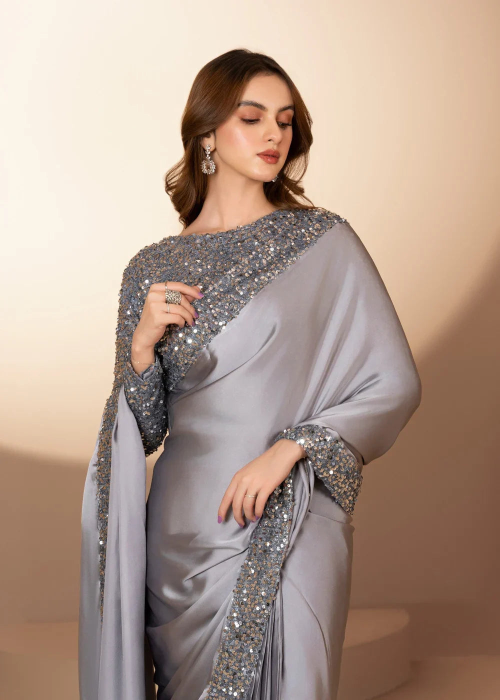 Wafa | Grey Silk Sequins Saree