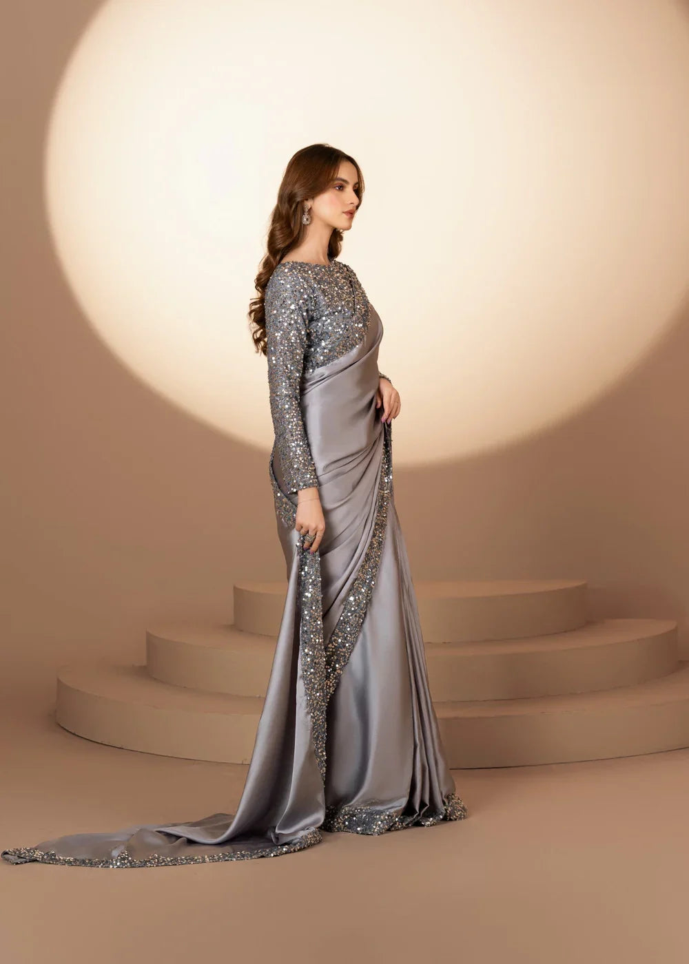 Wafa | Grey Silk Sequins Saree