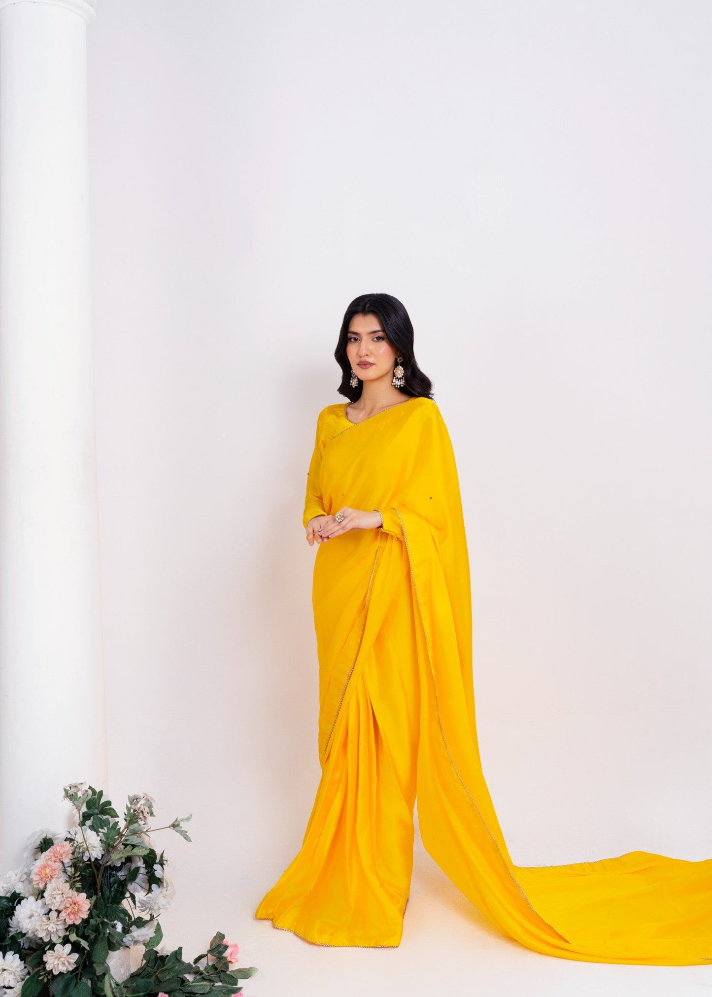 Vibrant Marigold Yellow Saree: Elegant, Flowing, Comfortable, Perfect for Celebrations