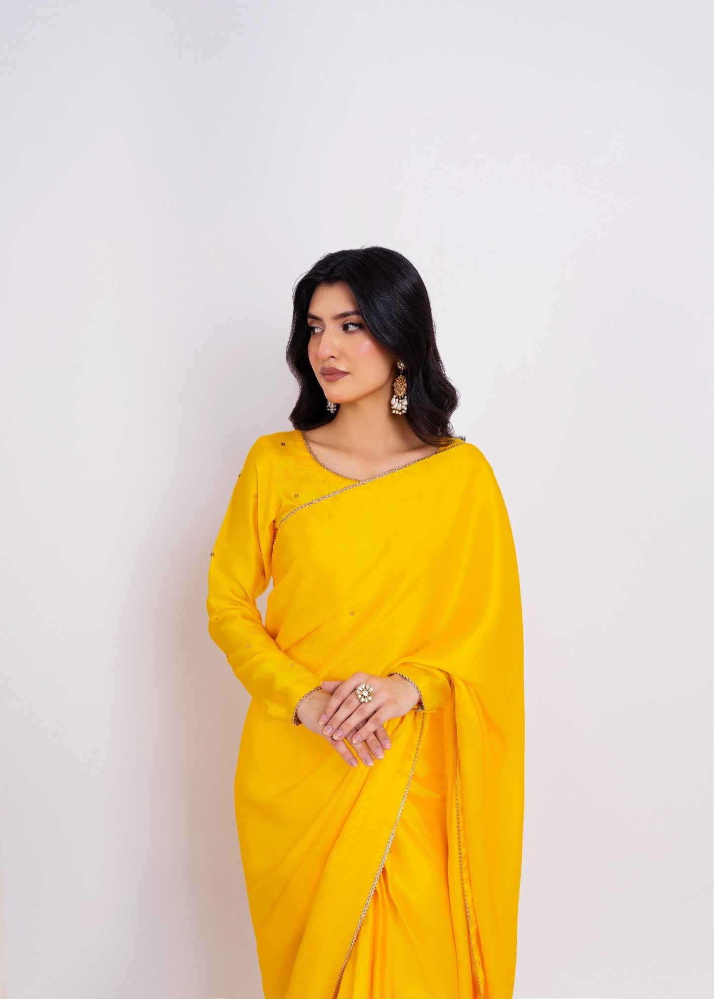 Vibrant Marigold Yellow Saree: Elegant, Flowing, Comfortable, Perfect for Celebrations