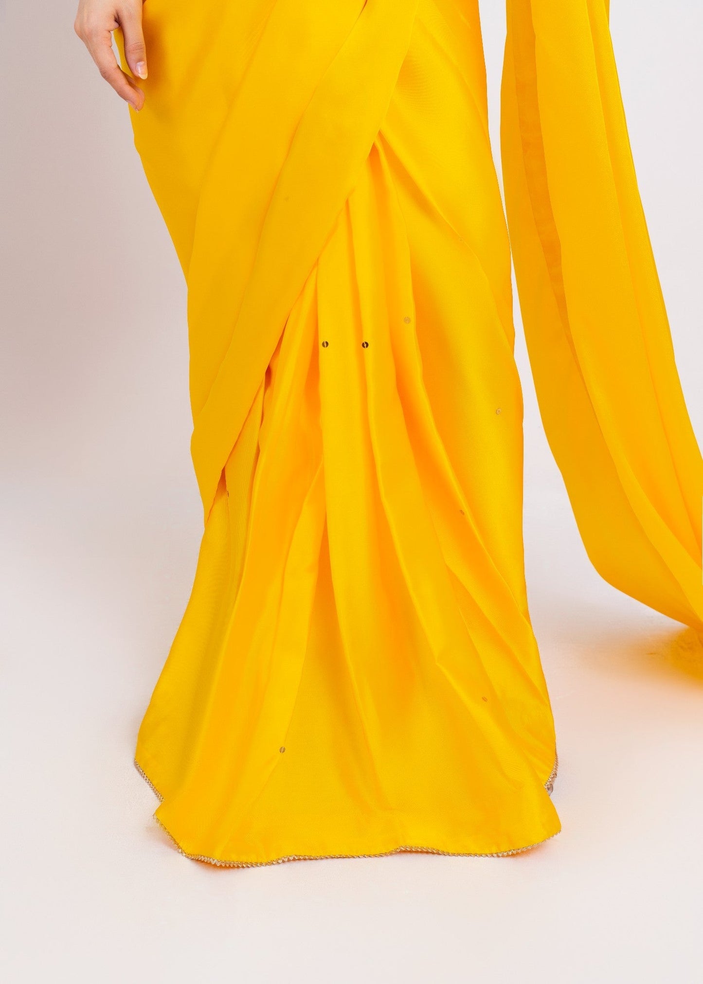 Vibrant Marigold Yellow Saree: Elegant, Flowing, Comfortable, Perfect for Celebrations