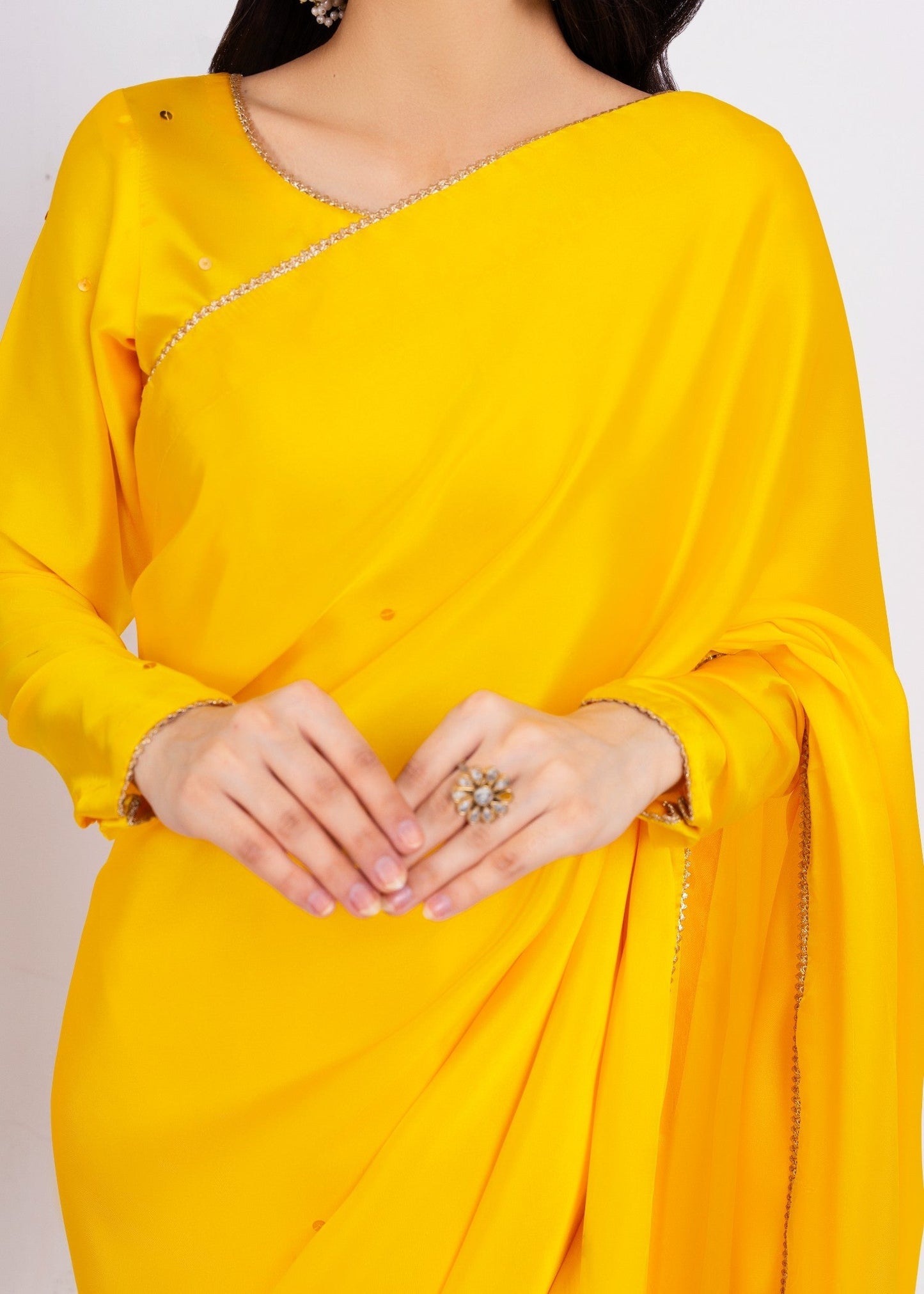 Vibrant Marigold Yellow Saree: Elegant, Flowing, Comfortable, Perfect for Celebrations