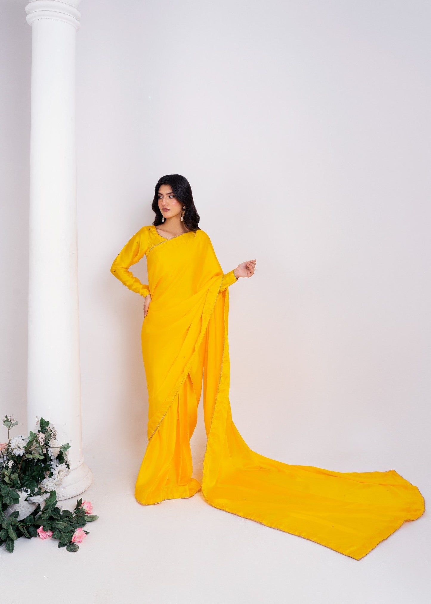 Vibrant Marigold Yellow Saree: Elegant, Flowing, Comfortable, Perfect for Celebrations