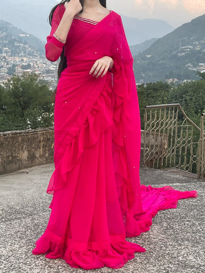 Ruffle Border saree 💕🫀