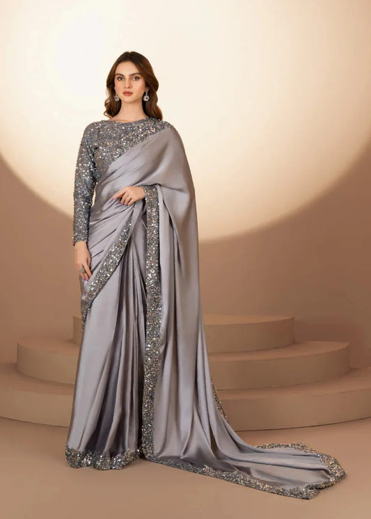 Wafa | Grey Silk Sequins Saree