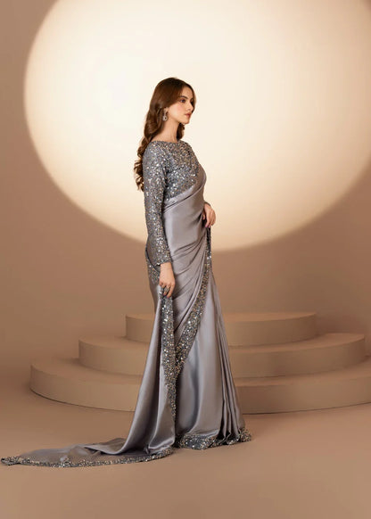 Wafa | Grey Silk Sequins Saree